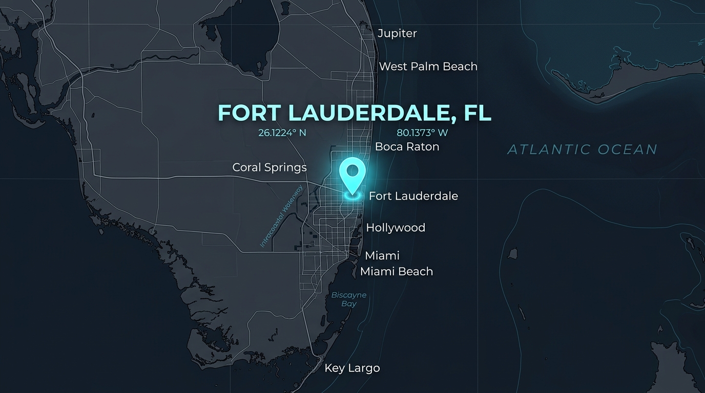 Location map centered on Fort Lauderdale, FL